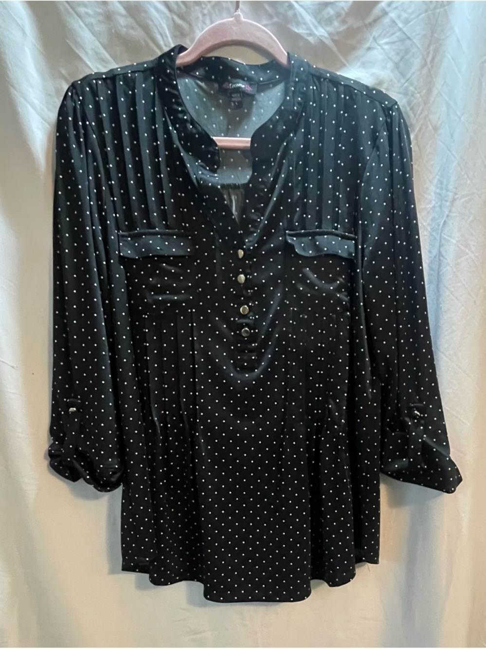 Women’s Black Polka Dot Button-Front Blouse Large